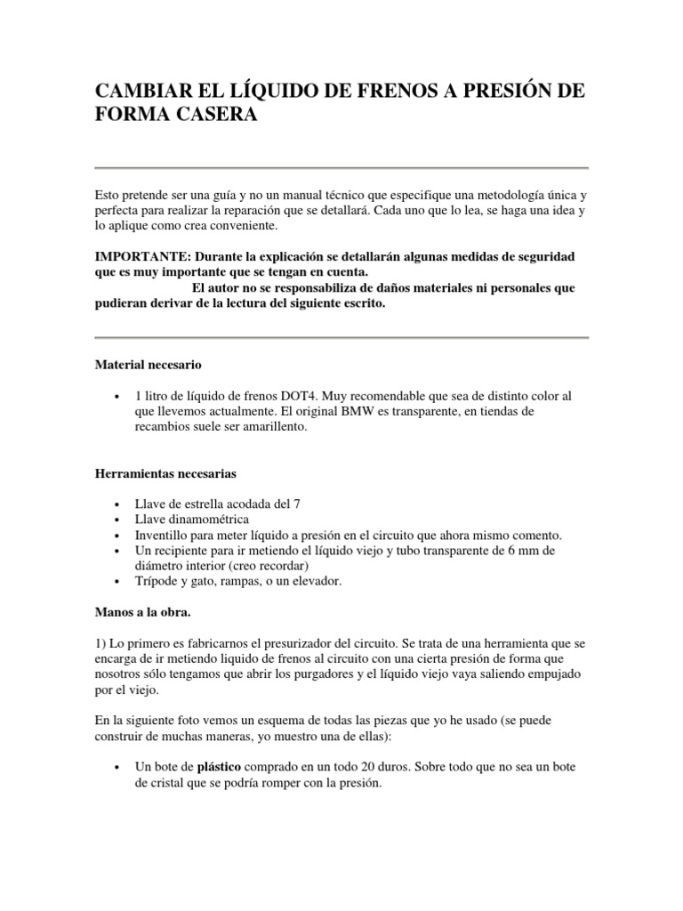 Cambiar El Líquido de Frenos A Presión de Forma Casera, PDF, Botella
