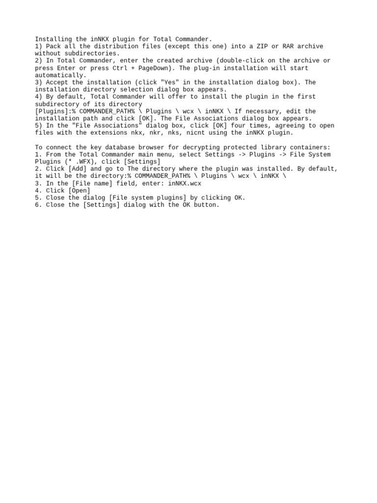 Installing inNKX Plugin for Total Commander | PDF