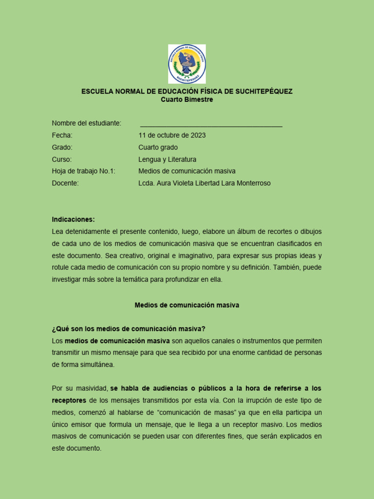 Tarea 1 lite 4tobach pdf medios de comunicaci n en masa