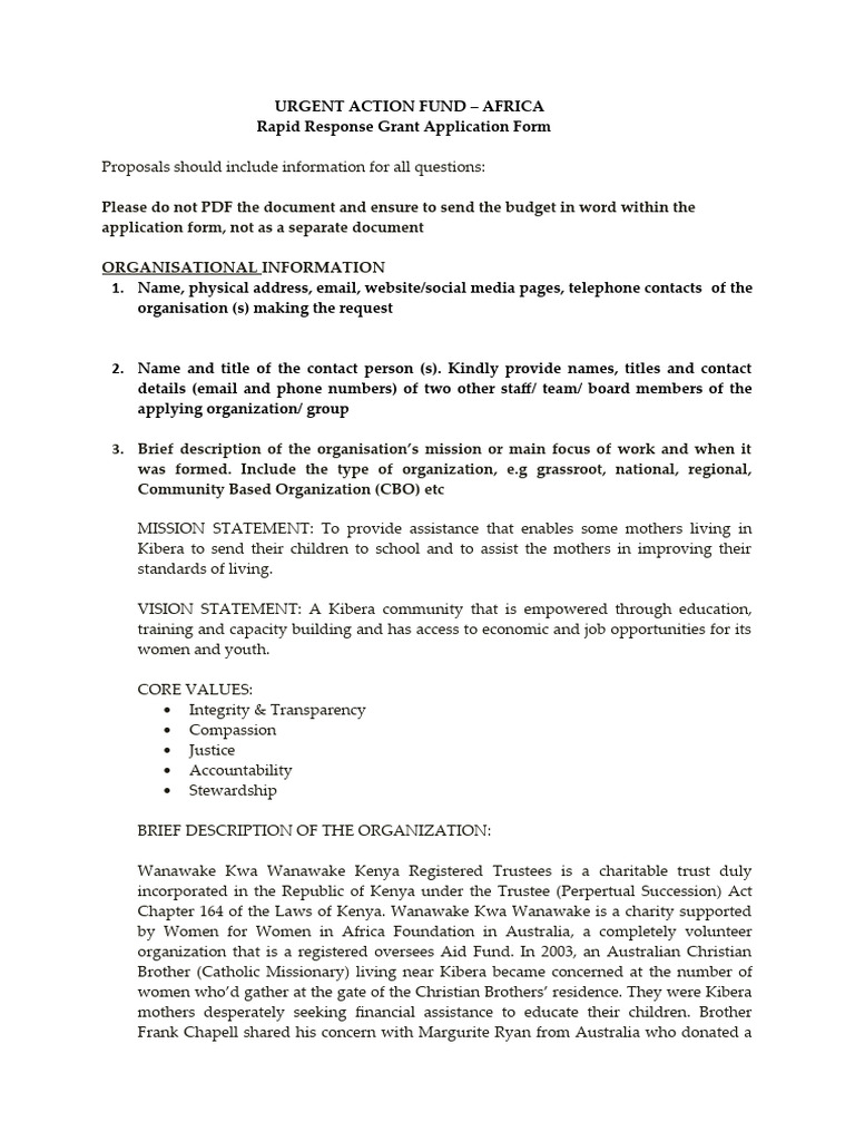 Urgent Action Fund Application - Africa | PDF | Psychotherapy | Mental ...