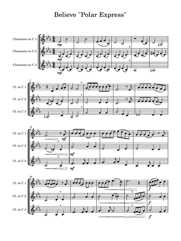 PDF sheet music document image titled “Believe Polar Express”