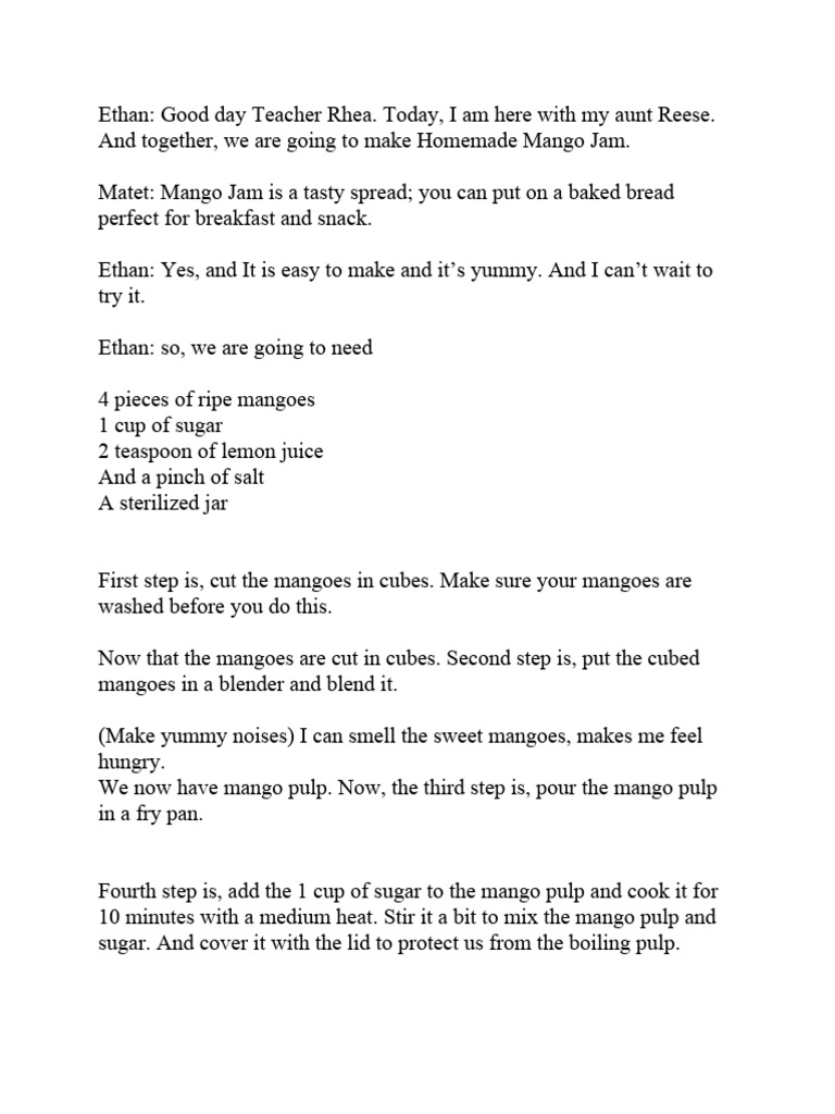 Mango Jam Making Script PDF