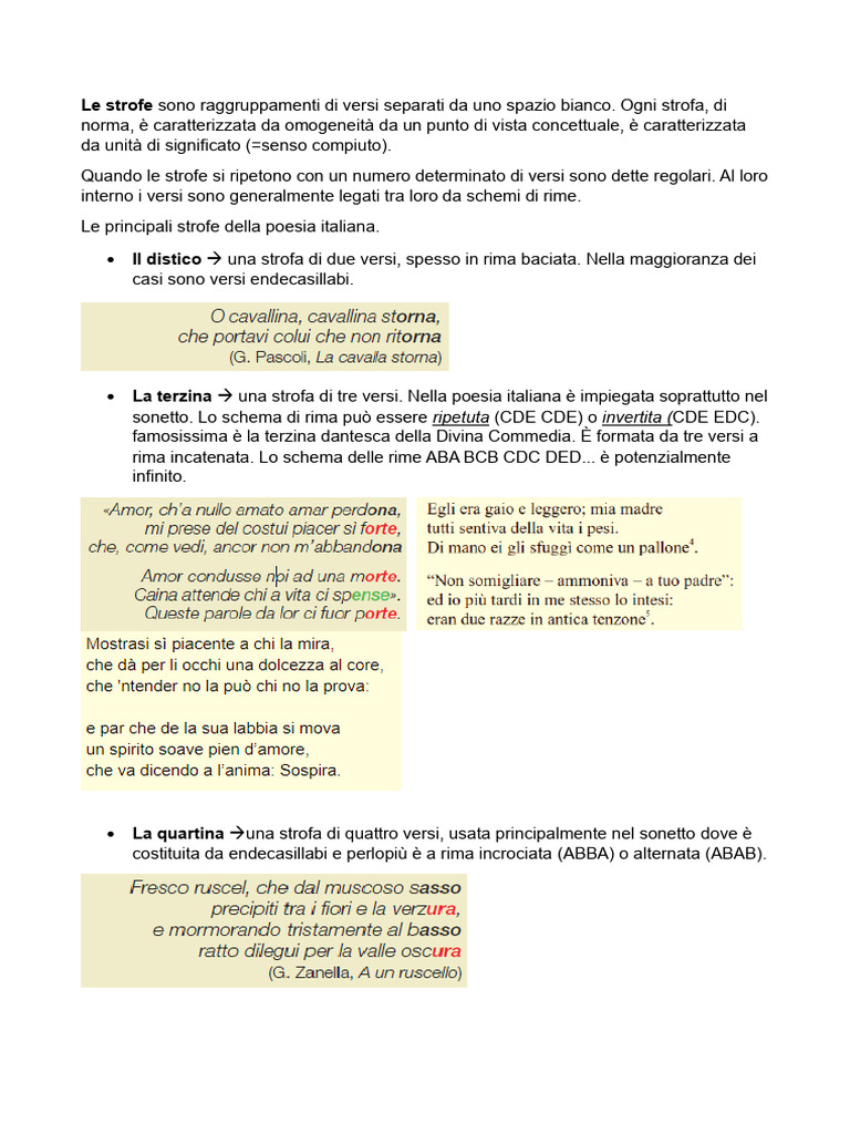 Le Strofe Sono Raggruppamenti Di Versi Separati Da Uno Spazio Bianco ...
