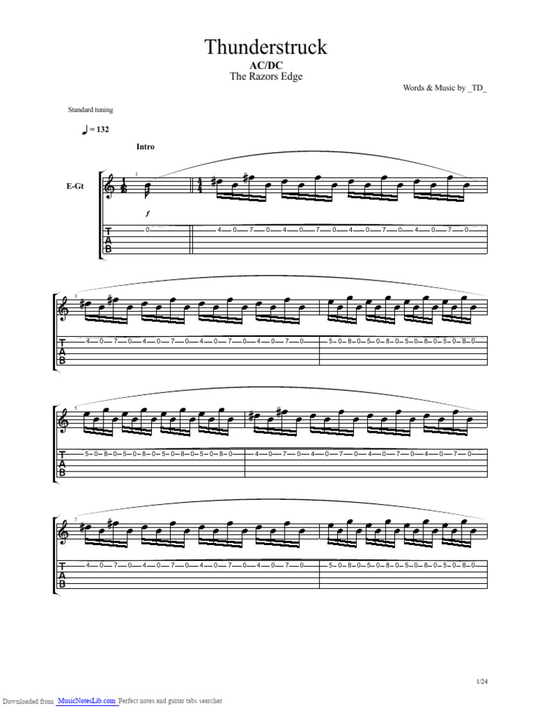 AC DC Thunderstruck PDF Recorded Music Celtic Musical Instruments