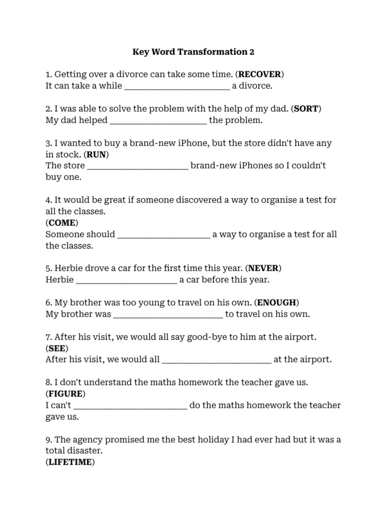 B2 Key Word Transformation Exercises | PDF | Language Arts & Discipline ...