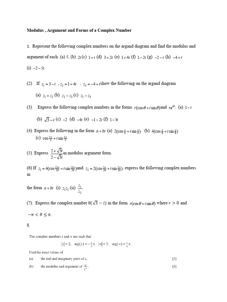 2023 Modulus Argument and Forms of a Complex Number | PDF