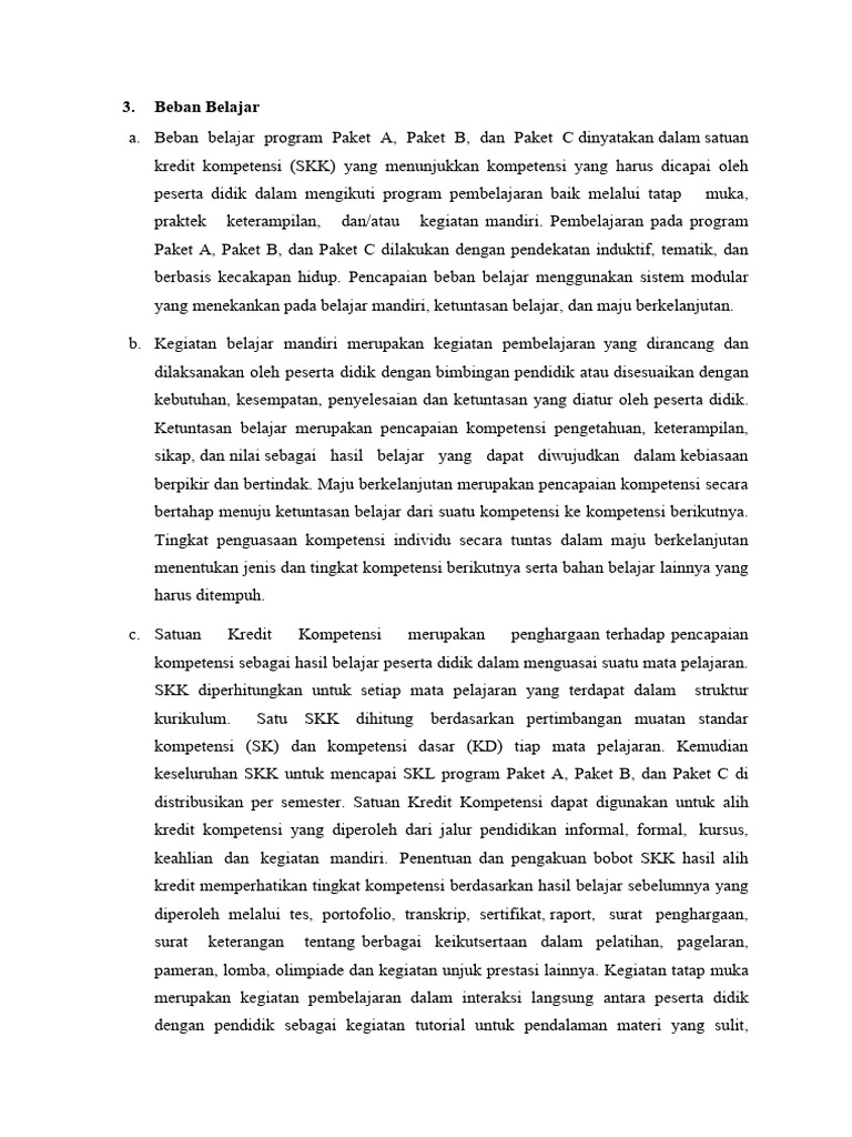 Beban Belajar Paket A, B, C dalam SKK | PDF