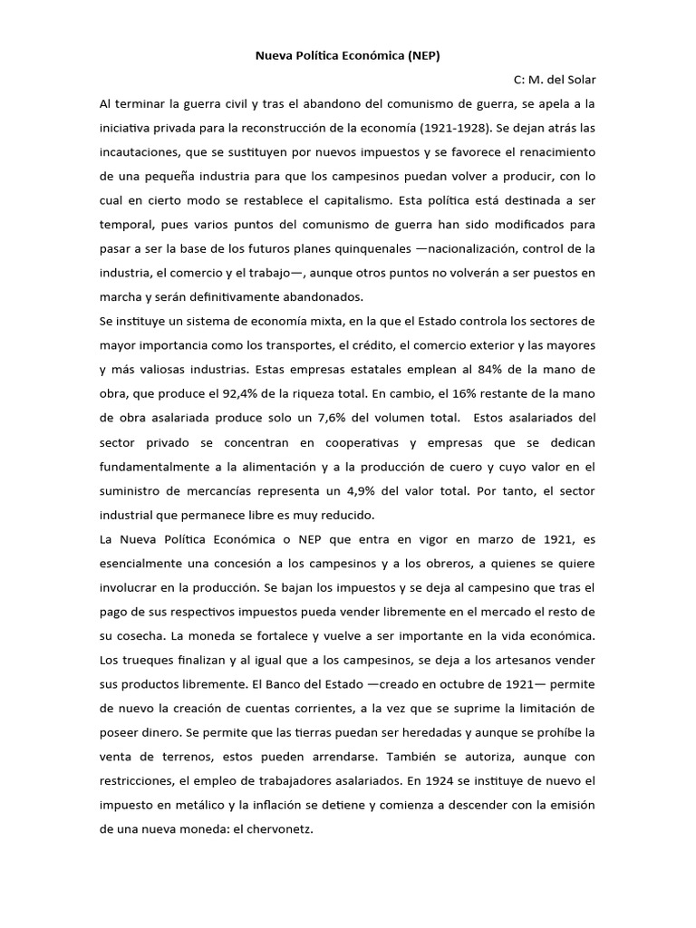 Nueva Política Económica NEP PDF