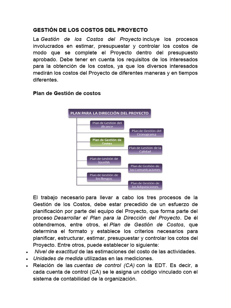 GESTIÓN DE LOS COSTOS DEL PROYECTO | PDF | Presupuesto | Depreciación