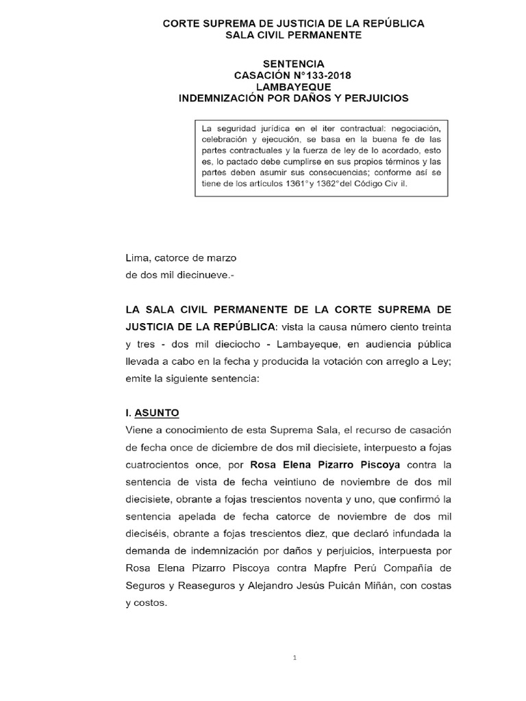 Decisión de Corte Suprema de Justicia - Sala Civil Permanente de 14 ...