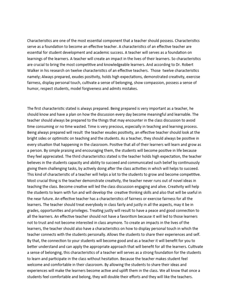 Characteristics of an effective teacher pdf teachers learning