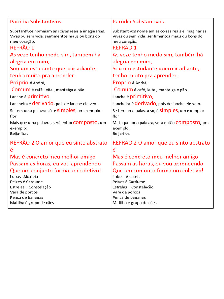 Paródia Substantivos Pdf