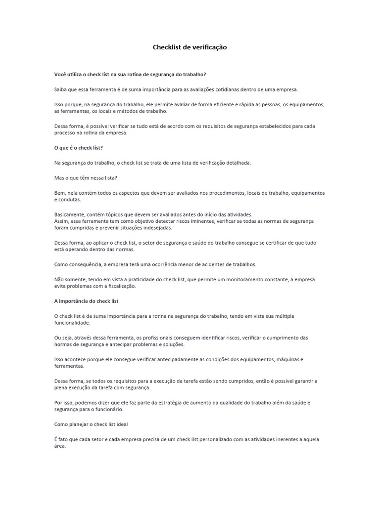 Checklist de Verificação | PDF