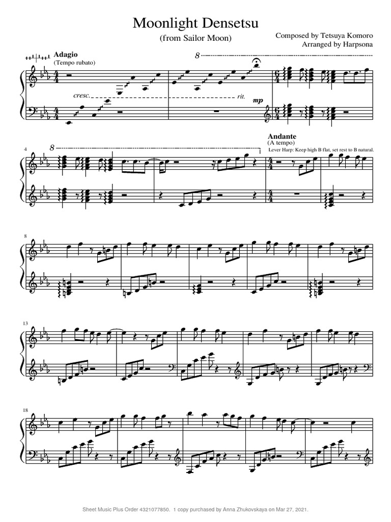 Moonlight Densetsu Sheet Music | PDF | Tempo | Poetics