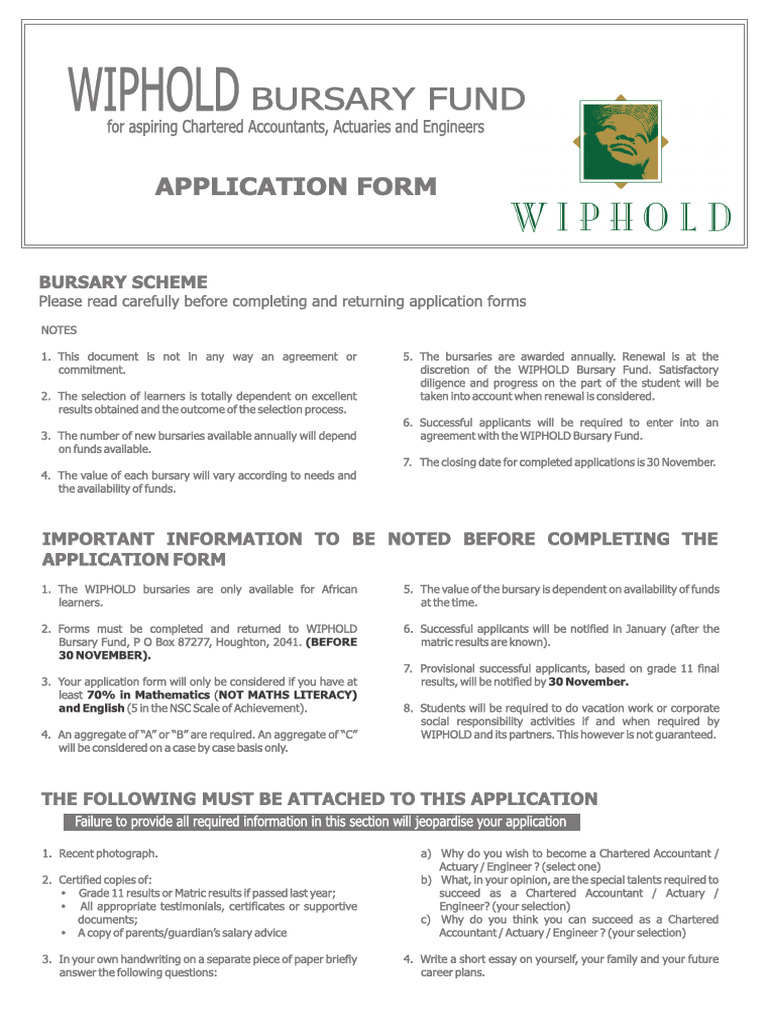 WIPHOLD Bursary Application Form | PDF