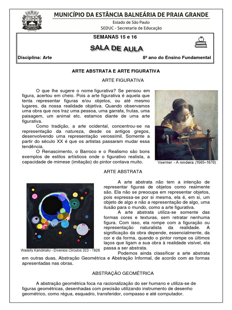Arte Figurativa e Abstrata: Atividades 6º Ano | PDF | Arte abstrata ...