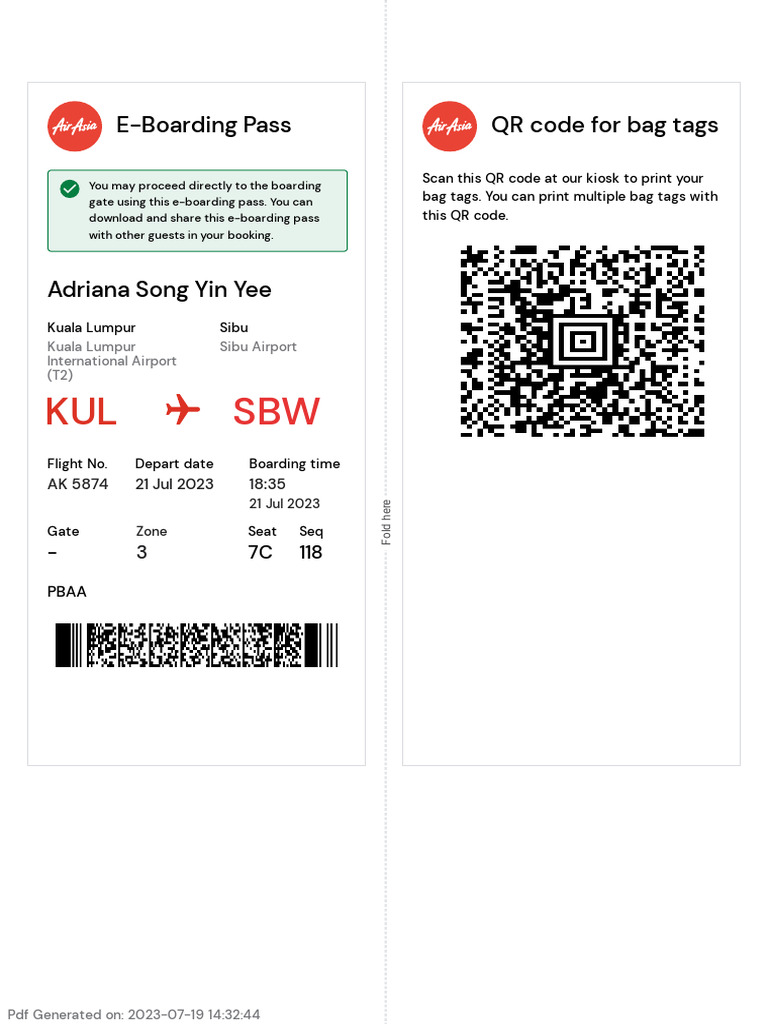 EBoarding Pass QR Code For Bag Tags PDF