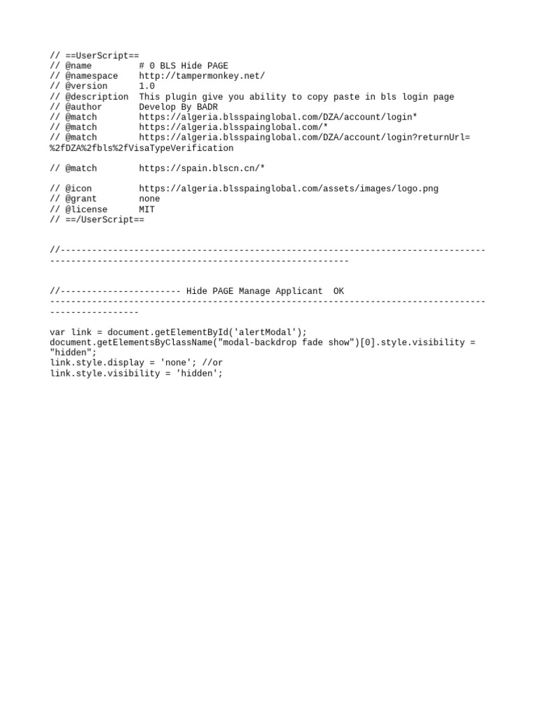 BLS Login Page Script for Tampermonkey | PDF