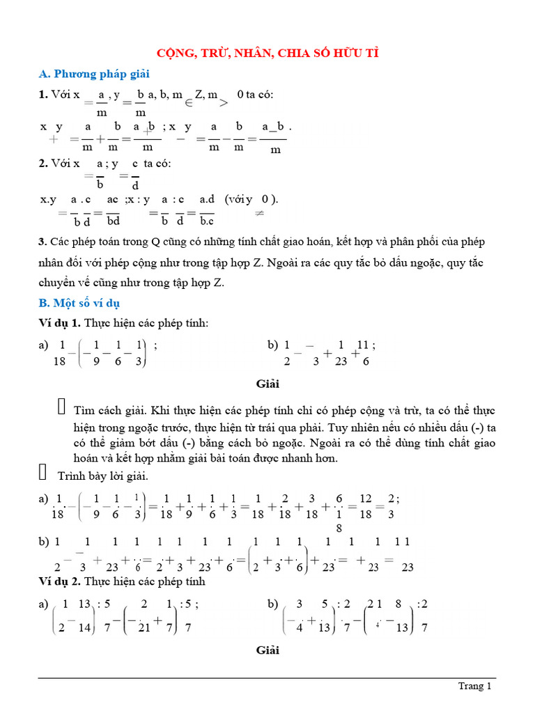 21 Bai Tap Cong Tru Nhan Chia So Huu Ti Co Dap An Toan 7 | PDF