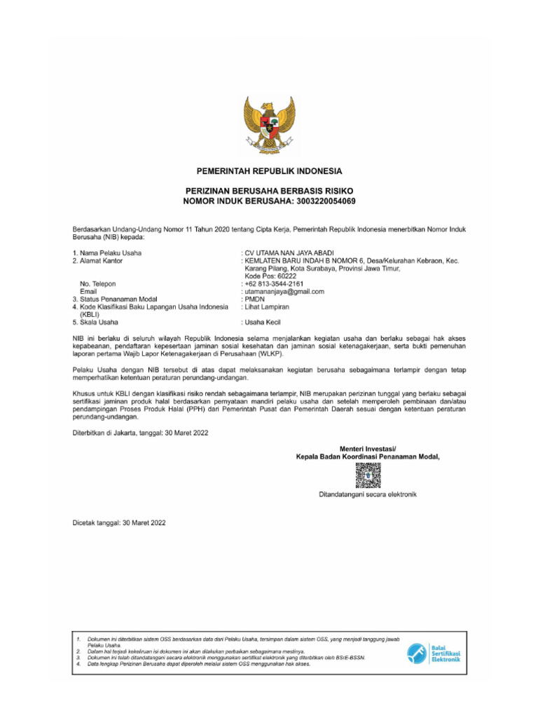 Oss Rba CV Utama Nan Jaya Ok | PDF