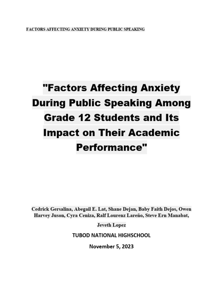Factors Affecting Anxiety During Public Speaking | PDF