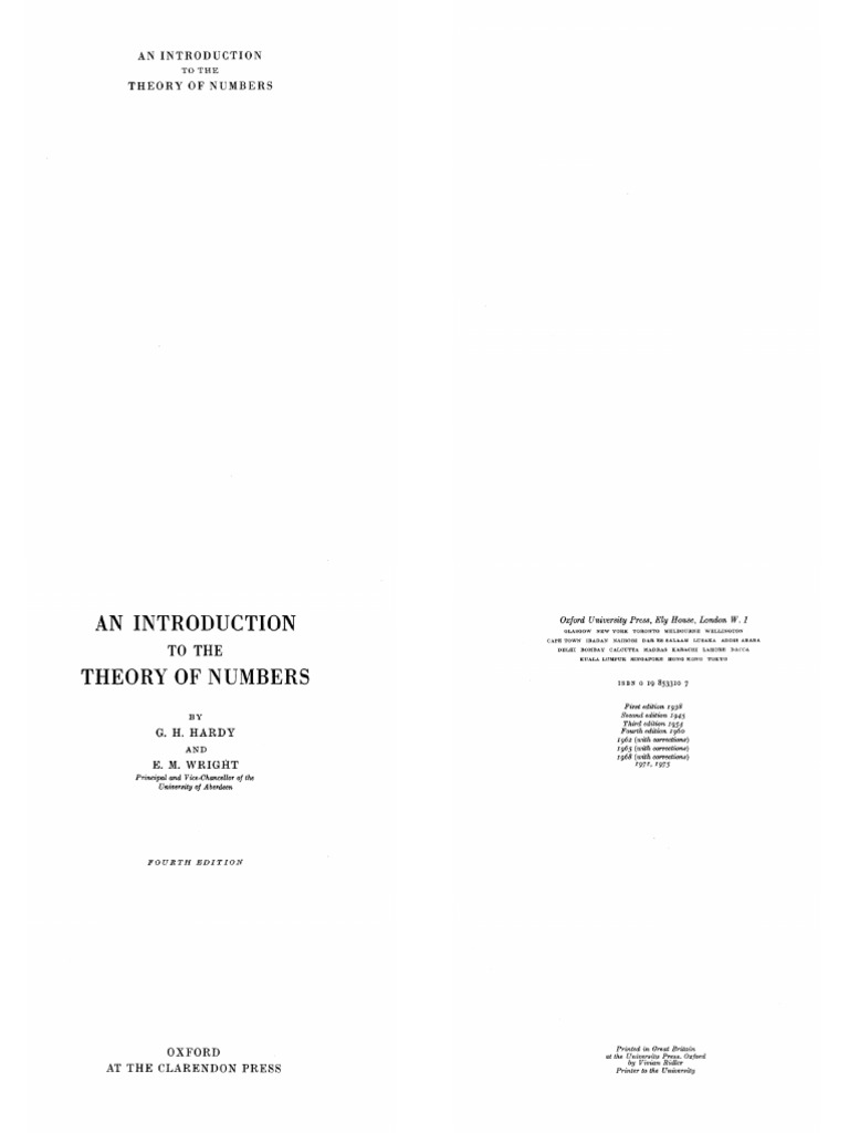 Introduction to the theory of numbers hardy wright theory of