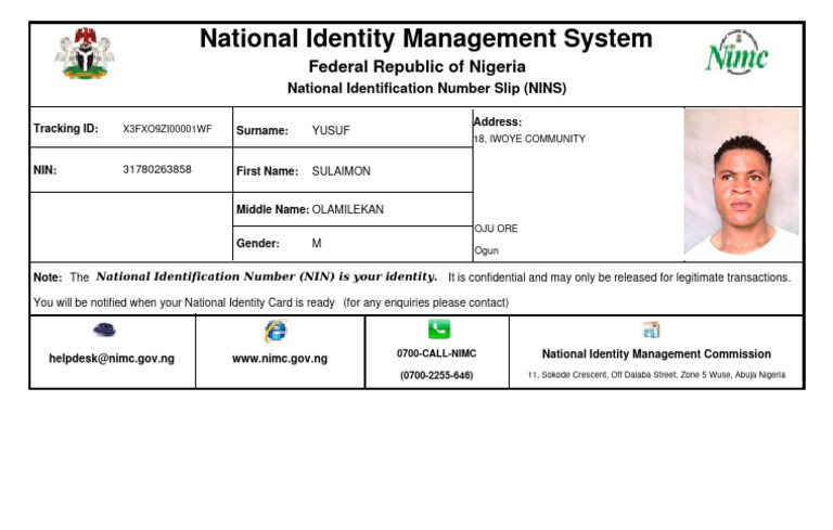 NIN Slip Sample and Information Guide | PDF