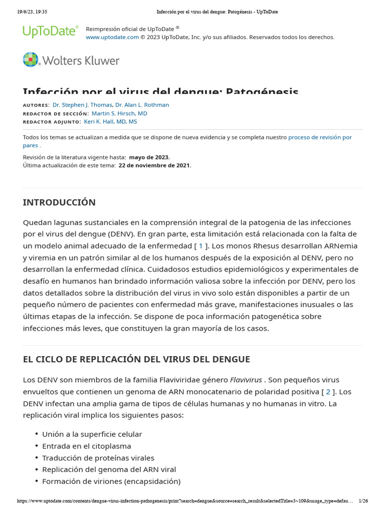 Infección por el virus del dengue_ Patogénesis UpToDate PDF Virus