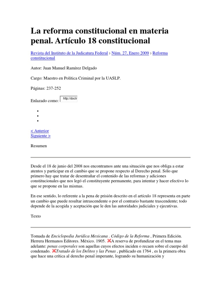 Reforma Penal y Artículo 18 Constitucional | PDF | Castigos | Derecho penal