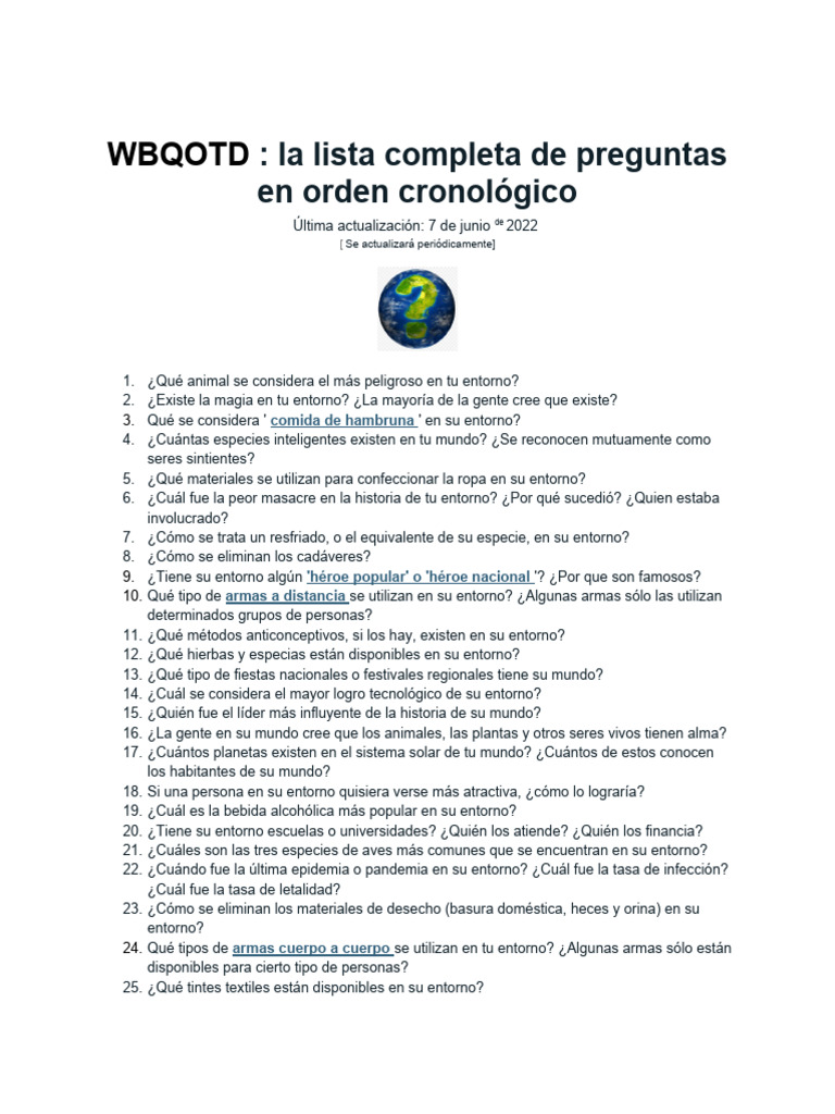 WBQOTD - List of Questions | PDF