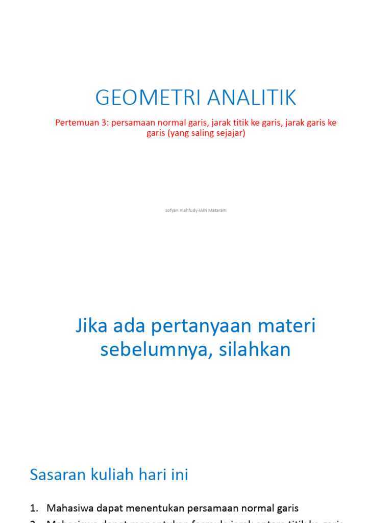 Persamaan Normal & Jarak Garis | PDF
