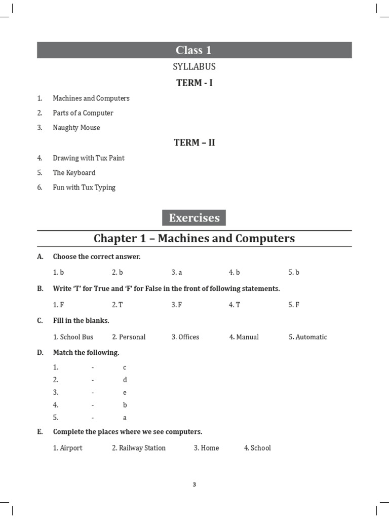 Class 1 Computer Syllabus and Exercises | PDF | Computer Keyboard ...