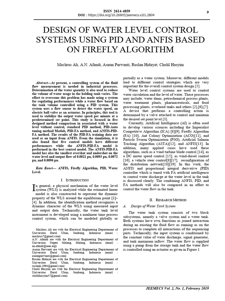 Water Level Control with ANFIS-PID-FA | PDF | Control Theory | Systems ...