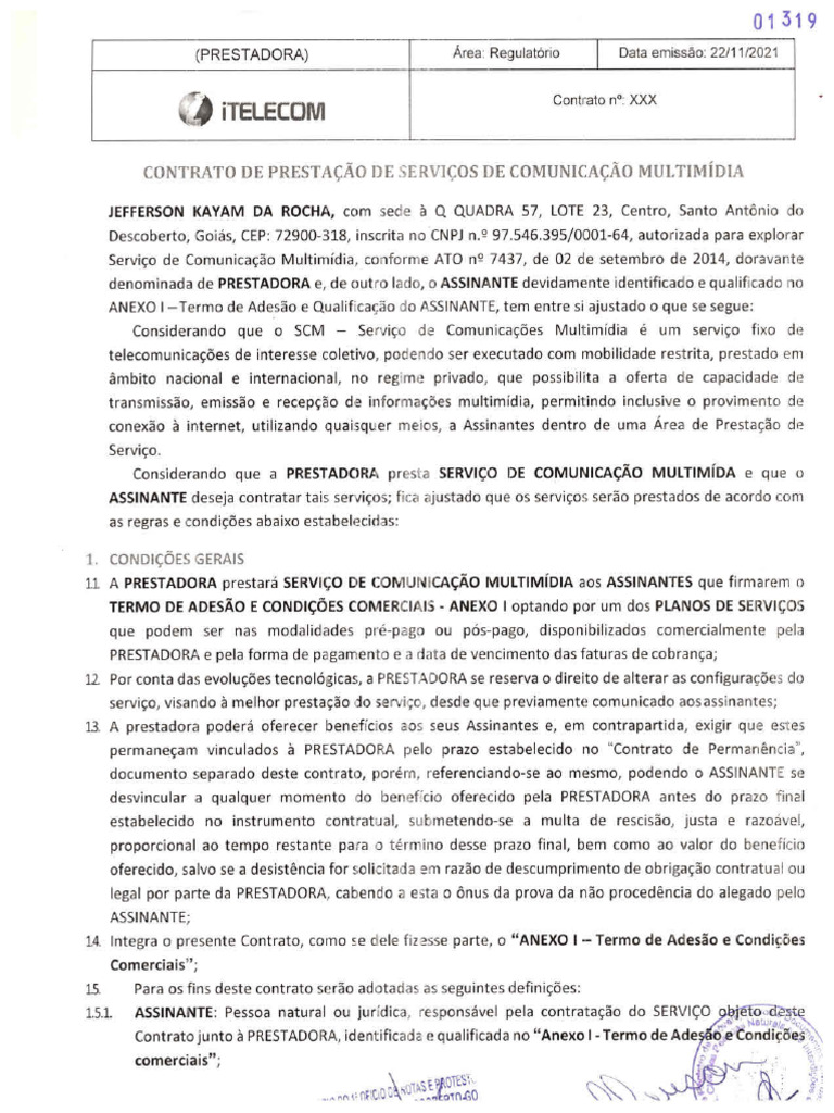 Contrato Itelecom . | PDF