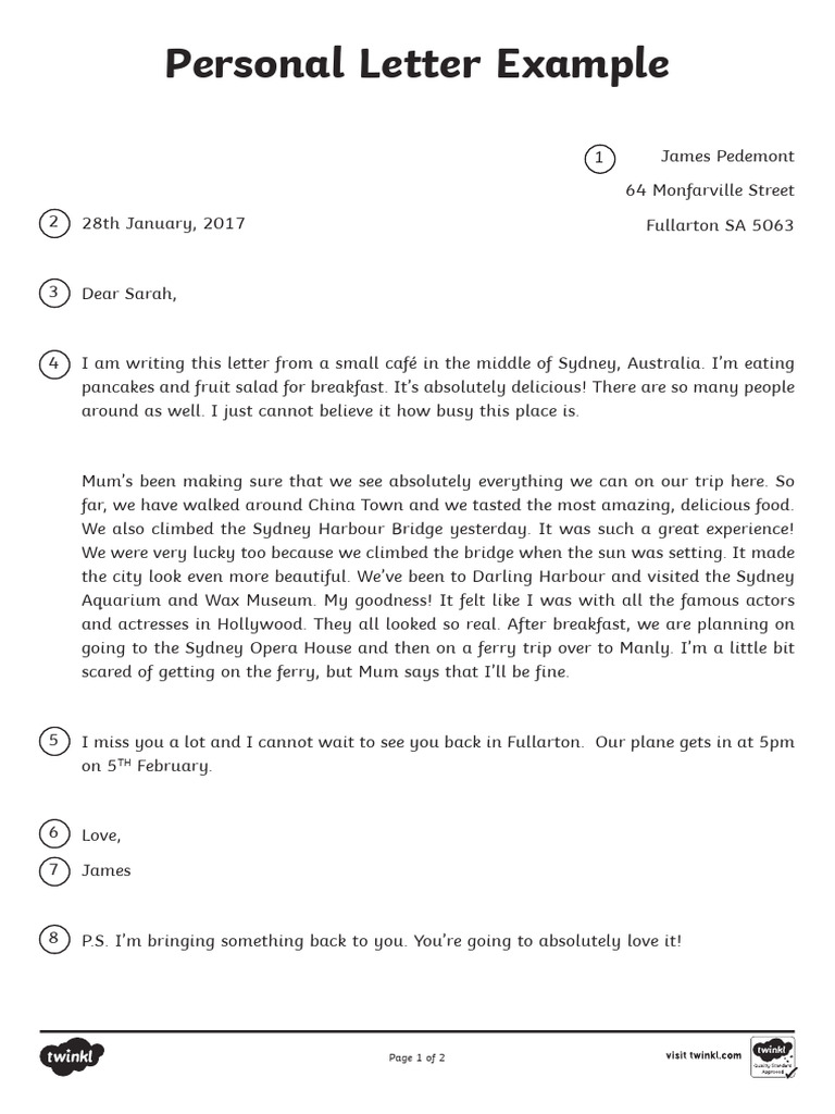 Personal letter and writing checklist PDF