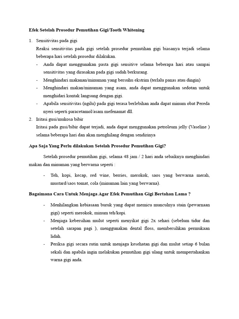 KIE Setelah Prosedur Pemutihan Gigi (Whitening Bleaching Teeth) PDF
