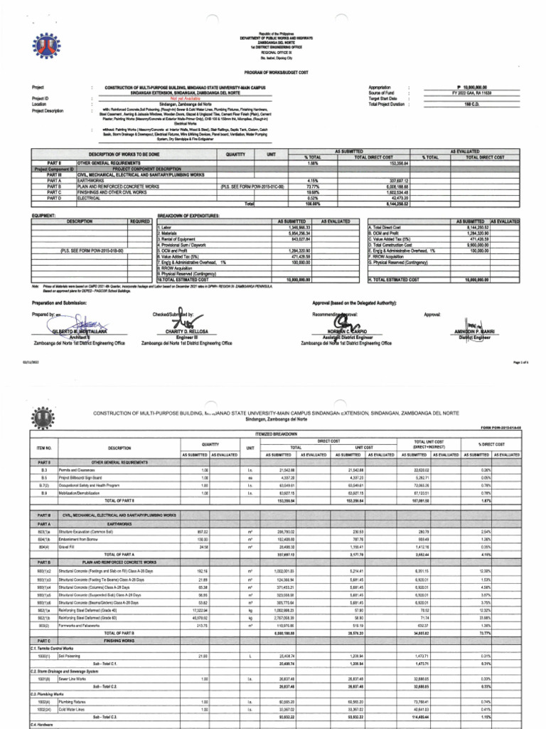 Multi-Purpose Building Construction DUPA | PDF | Cost | Value Added Tax