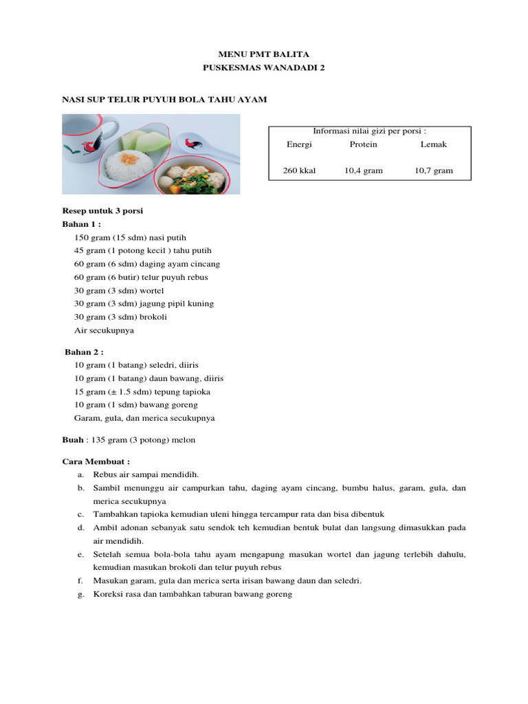 Menu PMT Lokal Balita-1 | PDF