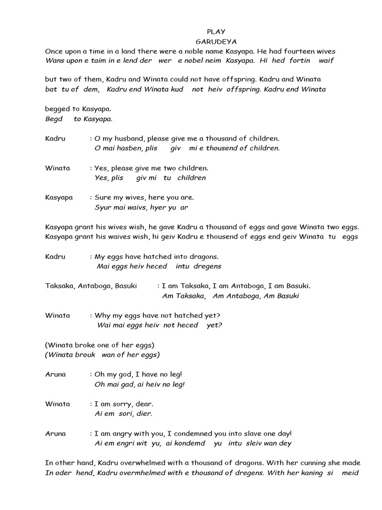 Drama play garudeya script pronunciation dasar pdf mythological