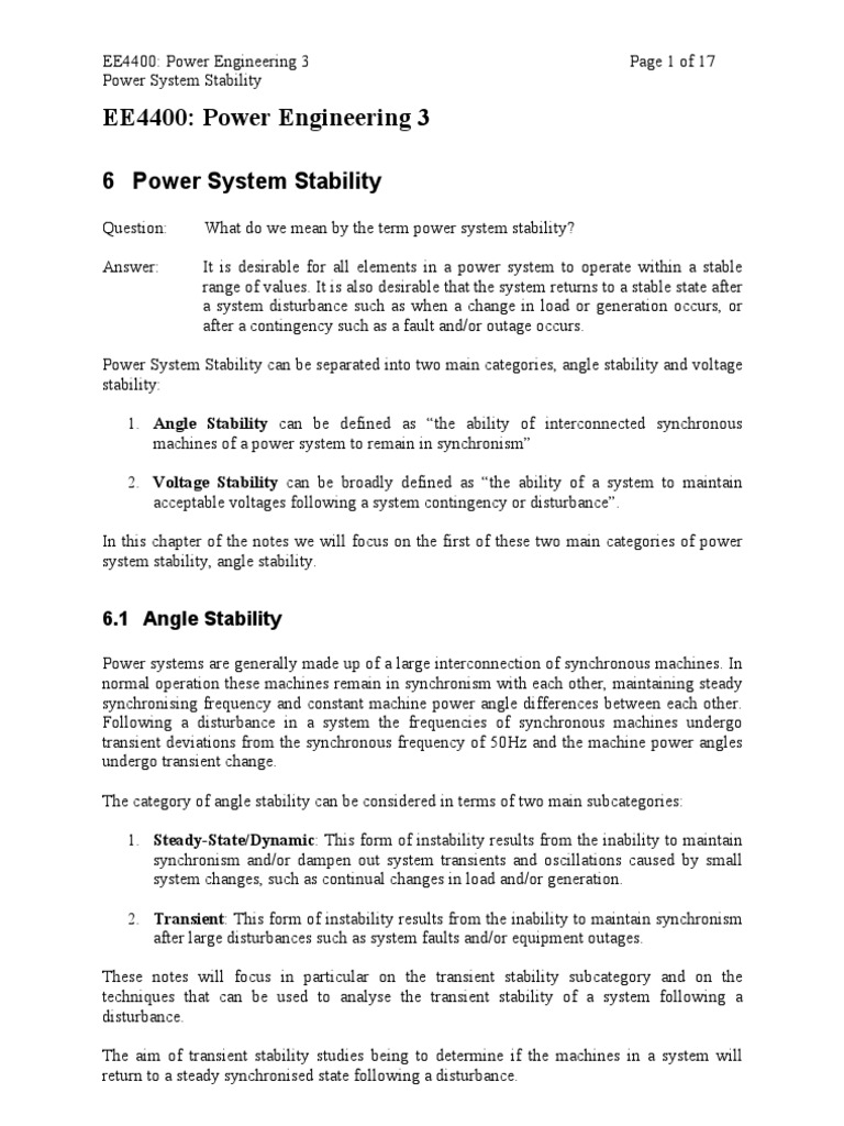 Angle Stability in Power Systems | PDF | Rotation Around A Fixed Axis ...