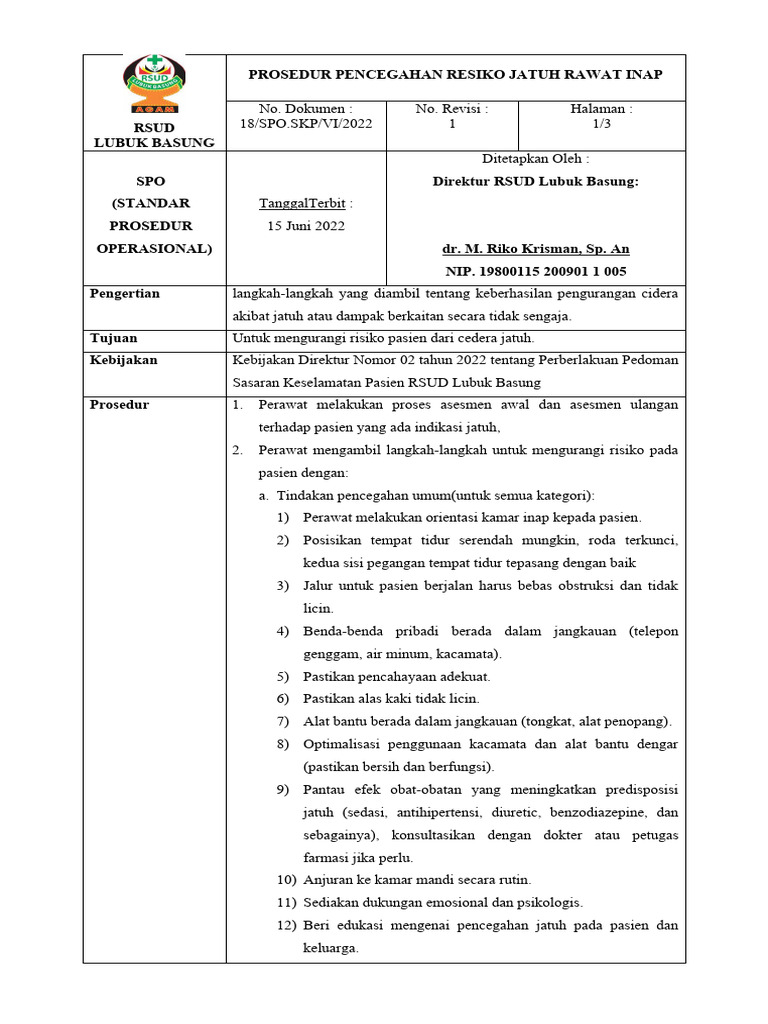 3 Spo 75 SKP 6 Langkah-Langkah Untuk Mengurangi Pasien Jatuh Ranap | PDF
