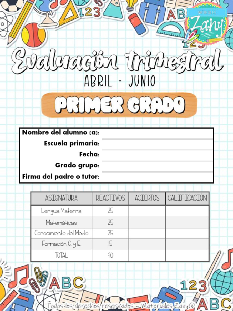 Examen de Primer Grado Tercer Trimestre PDF