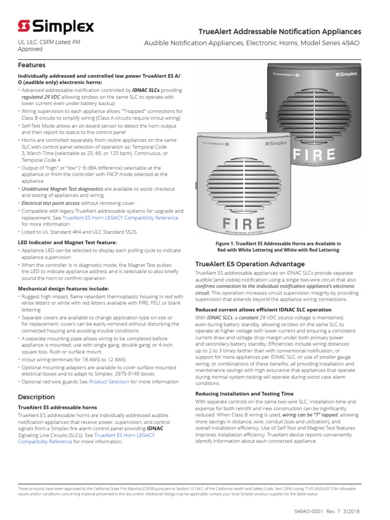 49AO-0001 Audible Notification Appliances | PDF | Electrical ...