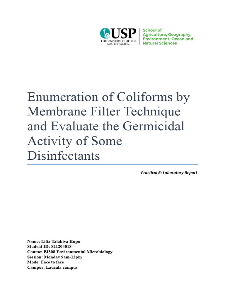 Coliform Enumeration and Disinfectant Efficacy | PDF