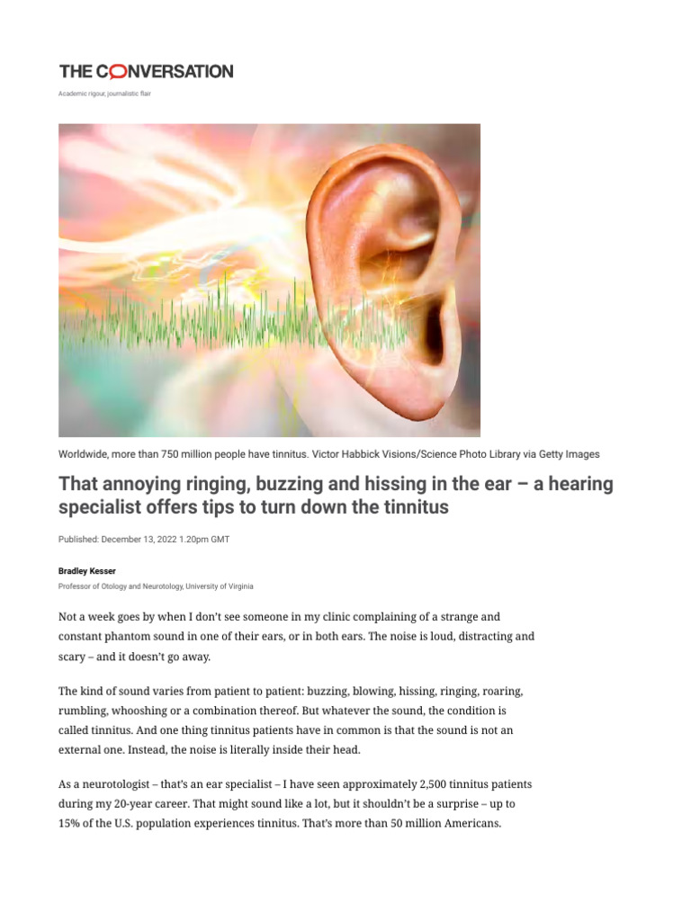 That Annoying Ringing, Buzzing and Hissing in The Ear A Hearing