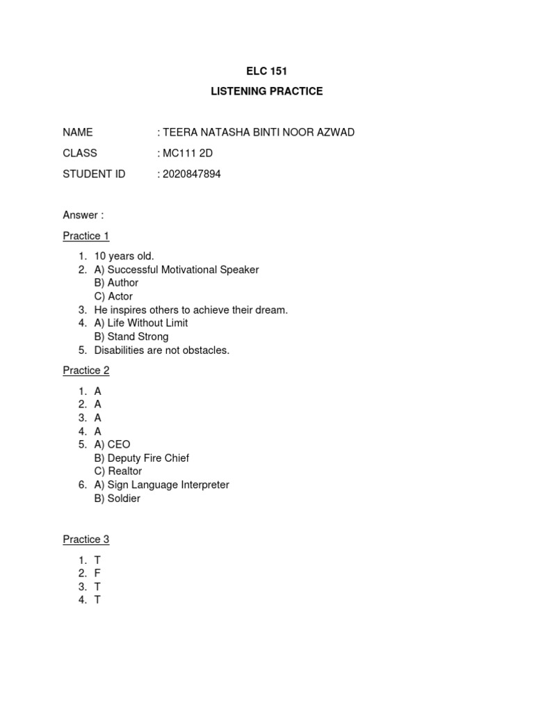 Listening Practice 1 | PDF