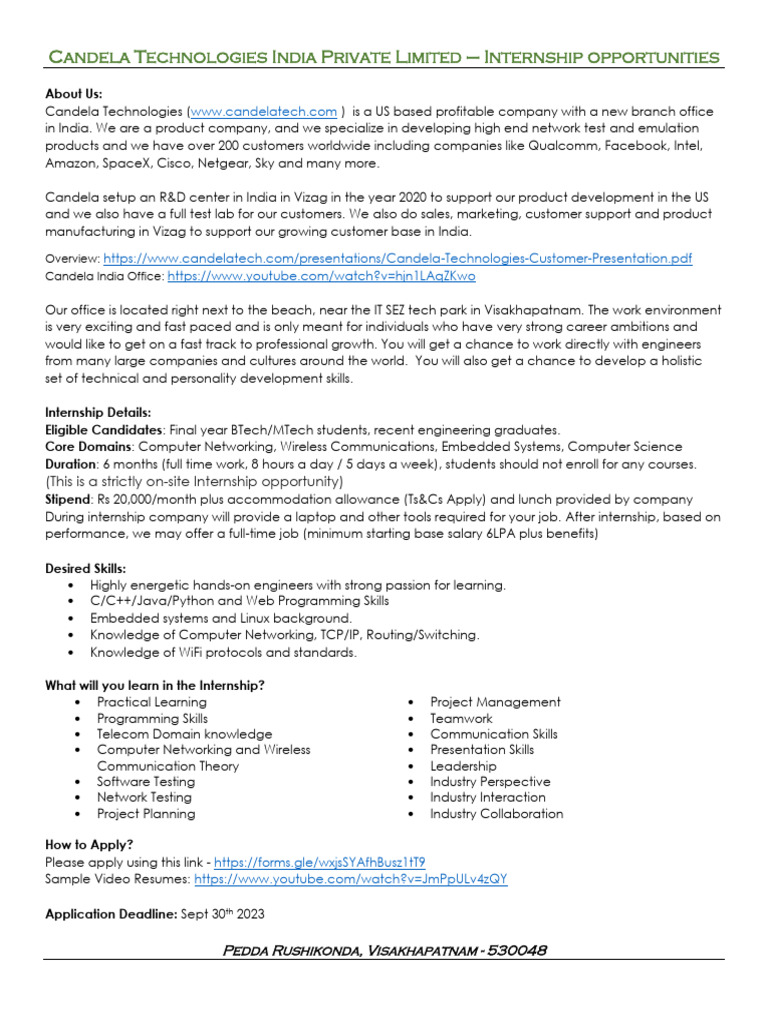 Candela technologies internship brochure pdf