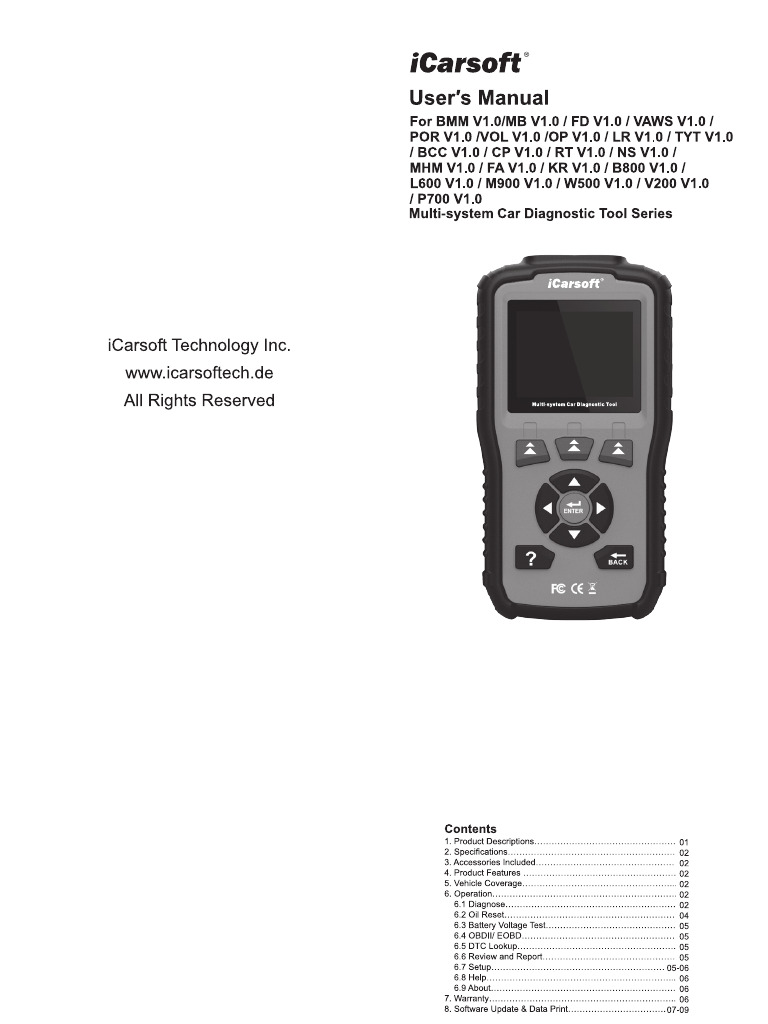 Icarsoft V1.0 Series Manual | PDF