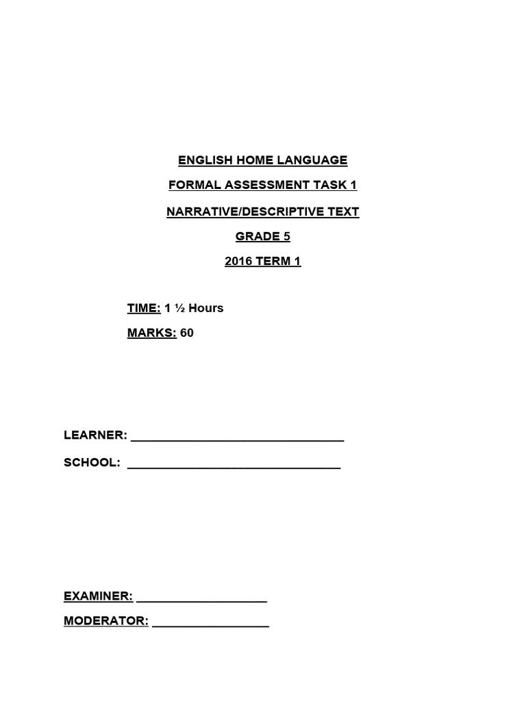 Deb2016 5eng HL T1 Test 1 & Memo | PDF | Essays | Reading Comprehension