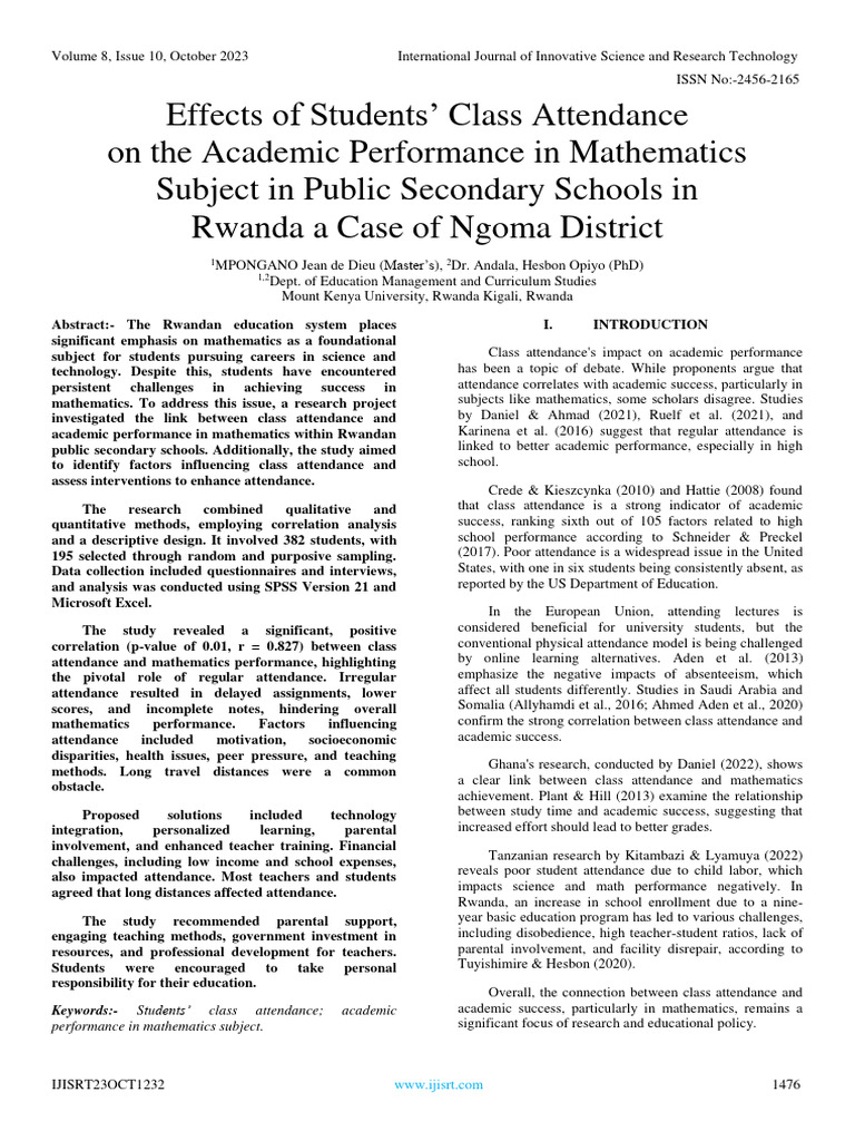 Effects of Students' Class Attendance On The Academic Performance in ...